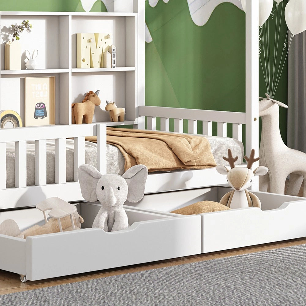 Letto Casetta Bambini con Cassetti e Libreria ¨C Xylo ¨C Bianco 90x200