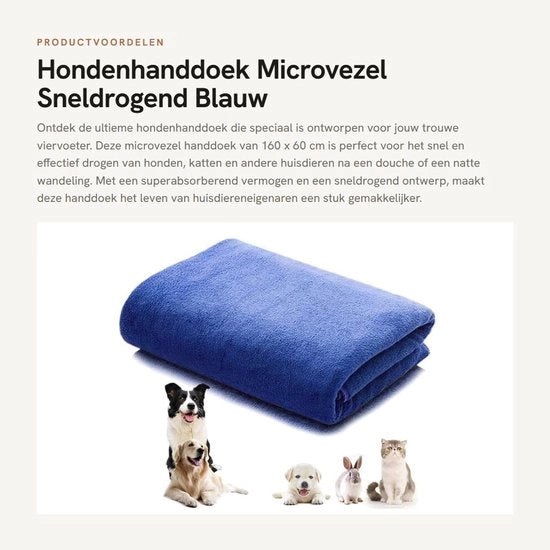Asciugamano per cani - Tessuto microfibra - Asciuga velocemente - Blu - Assorbe l'acqua - Adatto per animali domestici - 160 x 60 cm