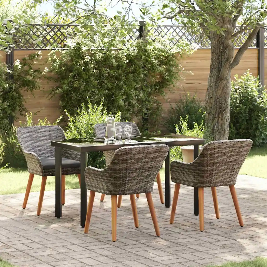 Set da Pranzo per Giardino con cuscino 5 pcs Grigio polyrattan