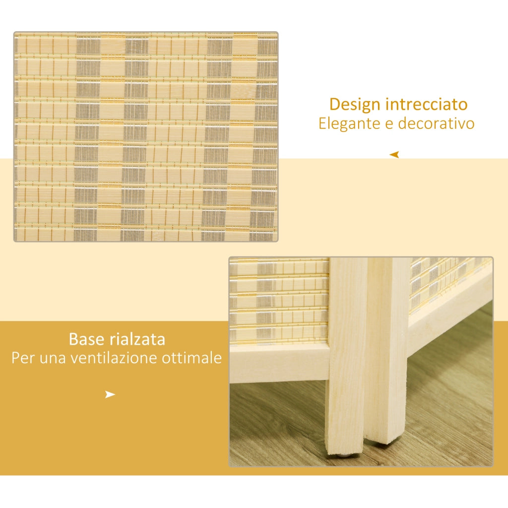 Paravento Pieghevole 4 Ante ¨C Xylo ¨C Legno Bamb¨´ Naturale 180cm Stile Boho