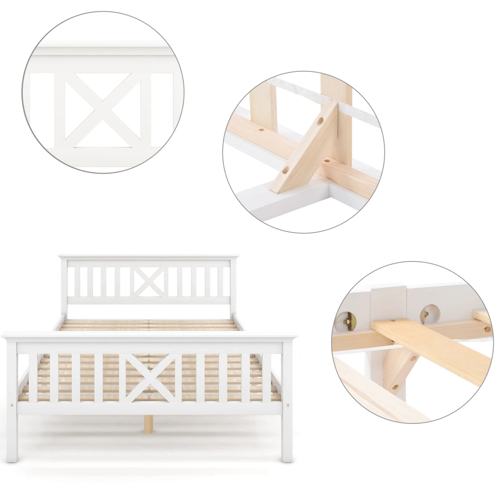 Letto matrimoniale in legno composto da struttura con rete a doghe, letto in legno con testiera - 140 x 200 cm, pino massello, letto per bambini, lett