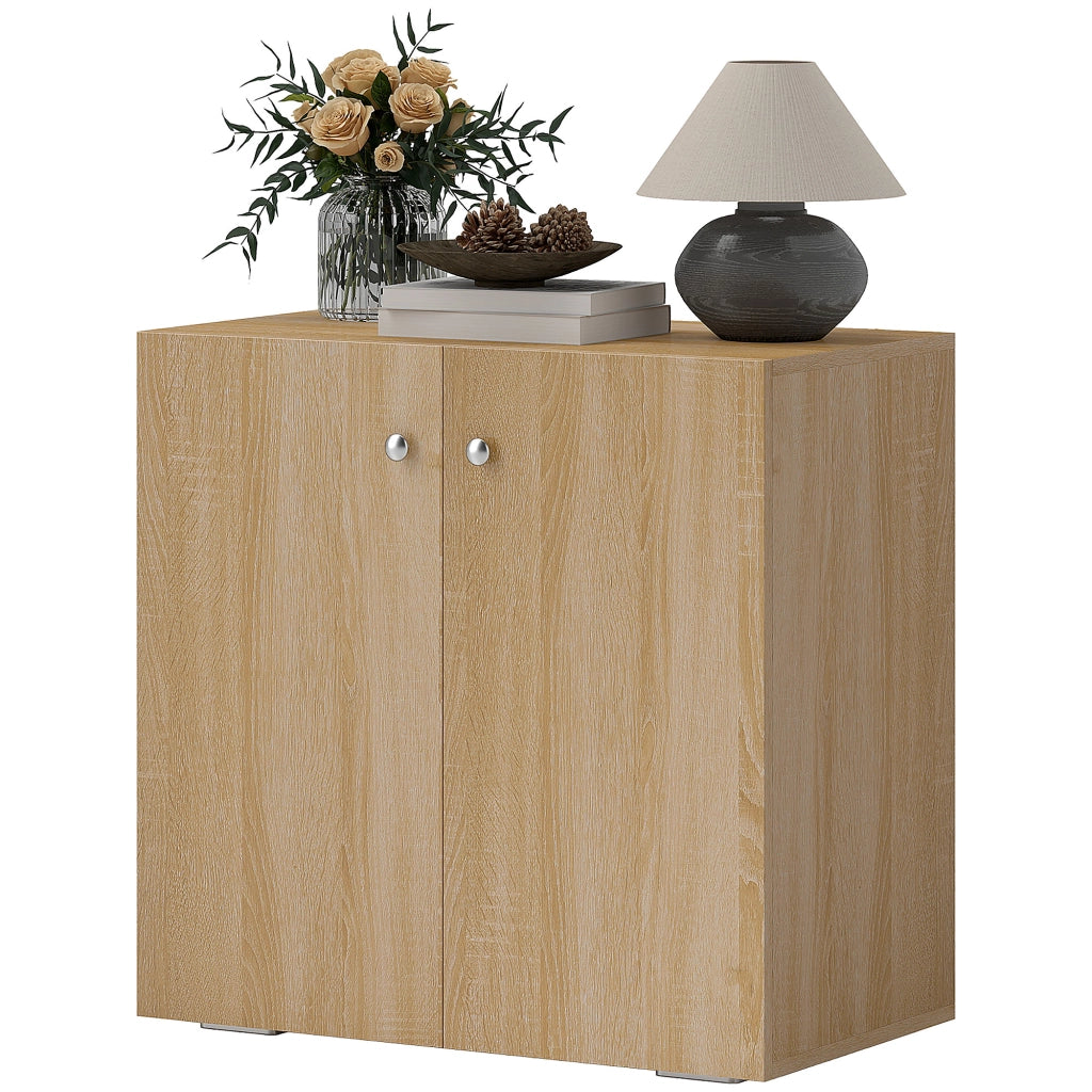 Mobiletto Multiuso a 2 Ante, Mobiletto Soggiorno o Ufficio in Legno con Maniglie in Alluminio, 70x39x70cm