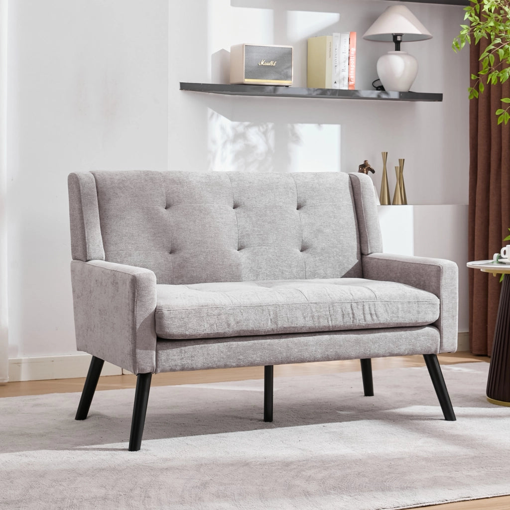 Poltrona Panca 2 Posti in Tessuto Lino ¨C MINIMAL ¨C Gambe in Legno Massello, Seduta Imbottita