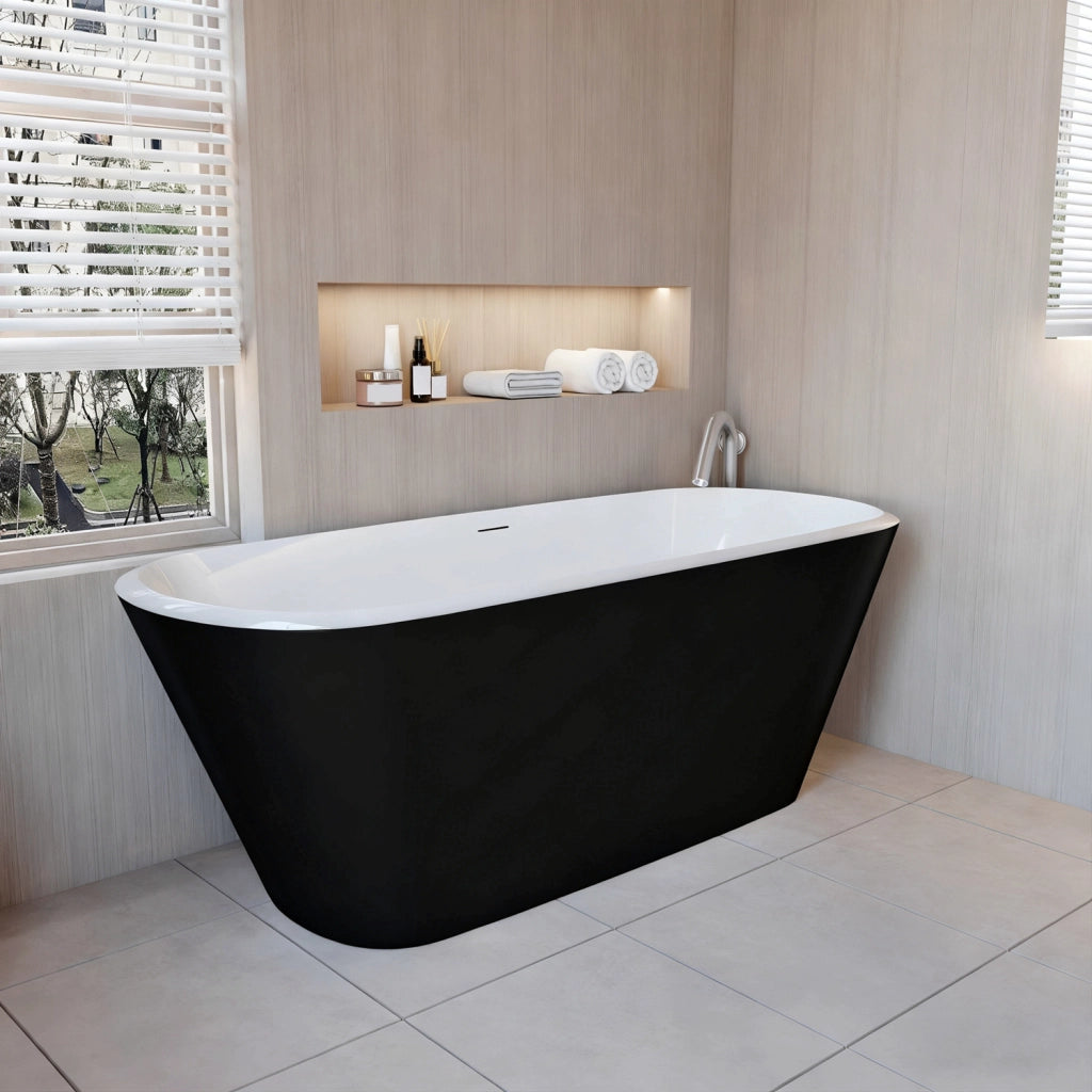 Vasca da Bagno a Isola Freestanding in Acrilico da 170x78x60 cm, Colore Nero, Forma Ovale