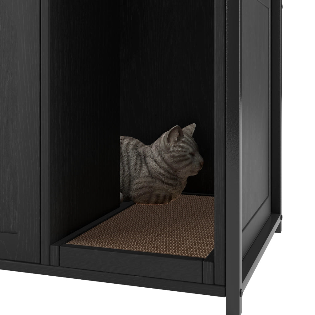 MOBILETTO LETTIERA per gatti con scaffali 3 livelli, nero, MDF e metallo