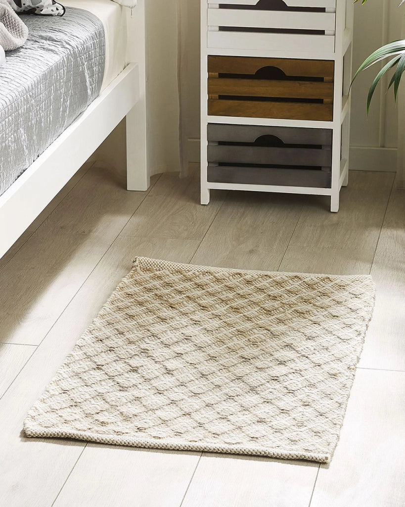 Tappeto passatoia Beige Iuta e Lana 50 x 80 cm Piccolo Tessuto a Mano Boho Corridoio Camera da Letto