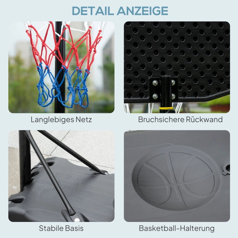 Canestro da basket da esterno per ragazzi, supporto regolabile in altezza da 160 a 210 cm con ruote.