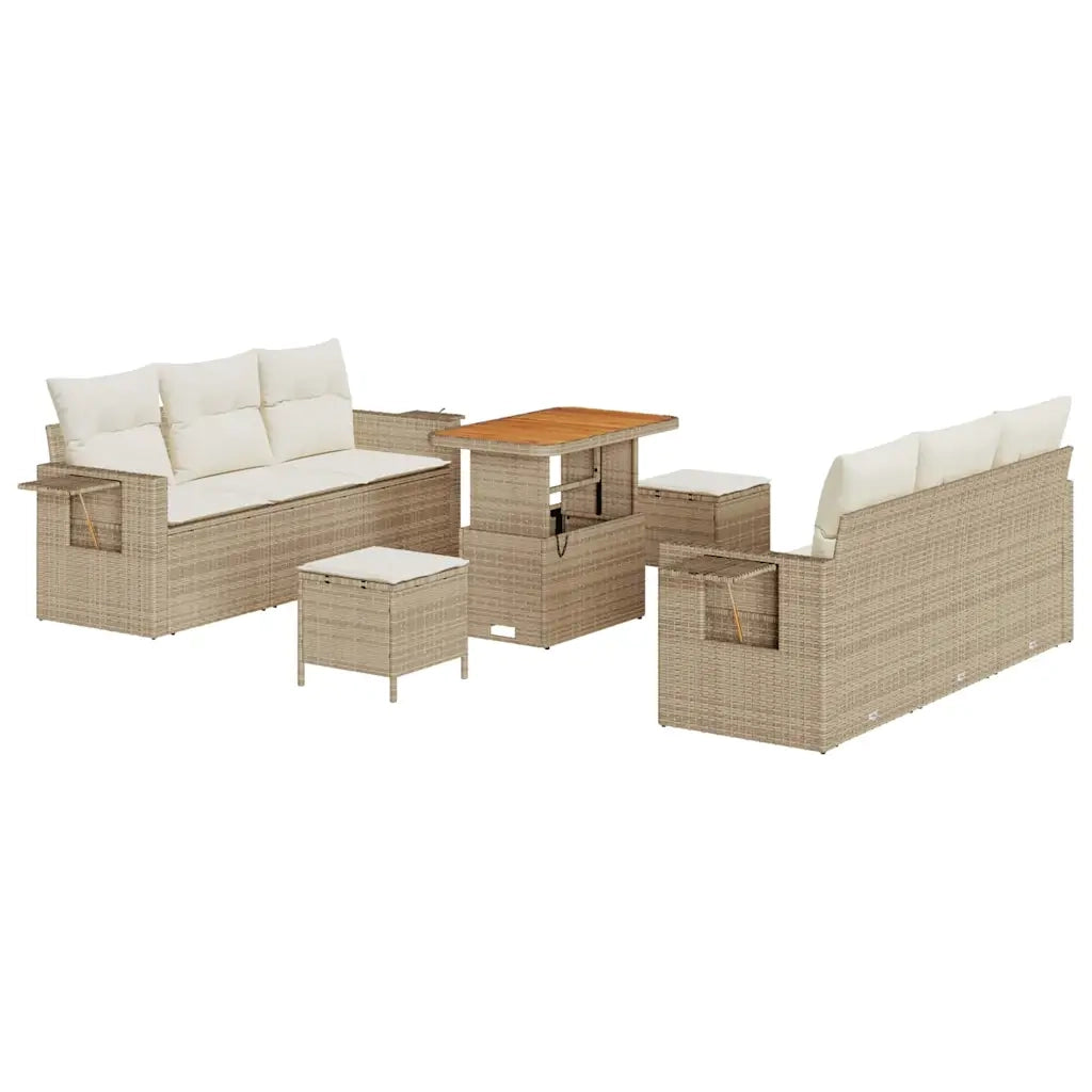 Set Divano da Giardino con cuscino 9 pcs beige e panna