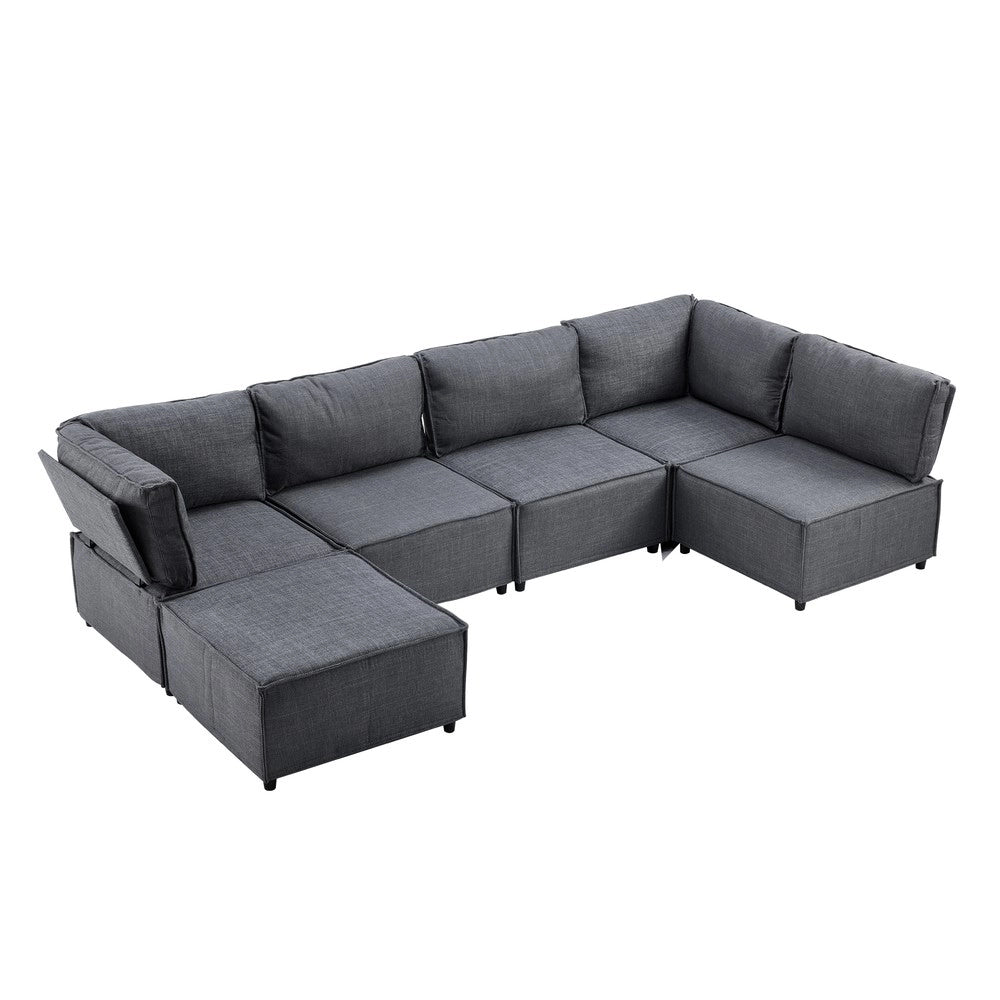 Divano Modulare in Tessuto ¨C Xylo ¨C Grigio Scuro, Legno