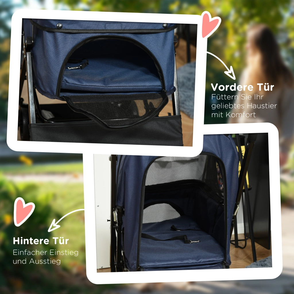 Passeggino per Cani Pieghevole ¨C Xylo ¨C con Cestino e Freni, Guinzaglio Incluso, Blu