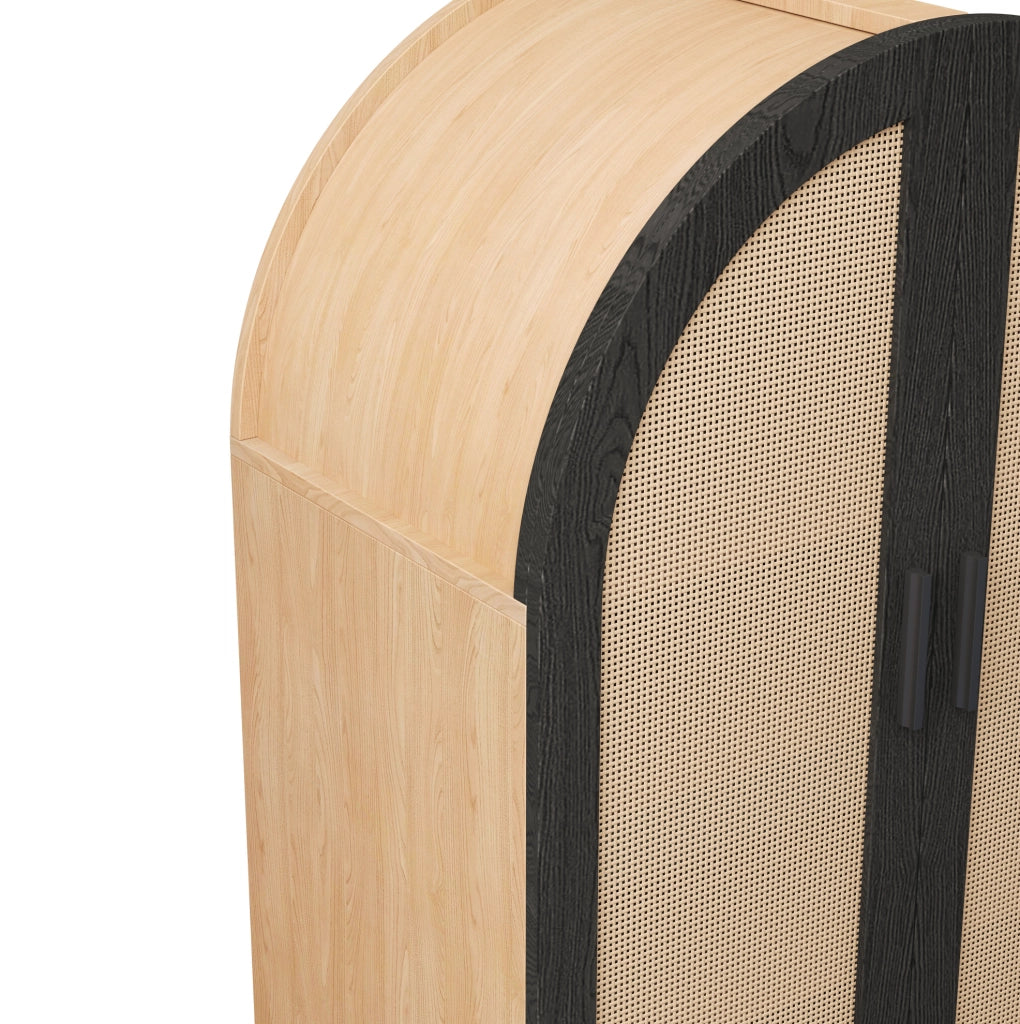 Scarpiera 70x40x100 cm con ripiani regolabili e ante in rattan MDF; pannello truciolare naturale e nero