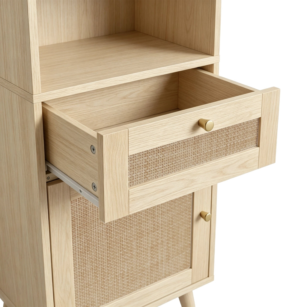 Mobile da bagno alto con 2 ante reversibili e 1 cassetto - per bagno - in MDF - 40x30x166 cm - naturale