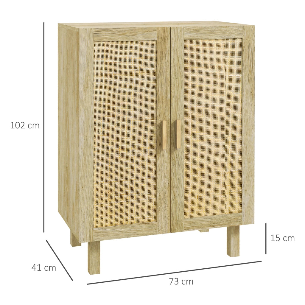 Credenza Boho con Ante a Griglia e Ripiani Regolabili ¨C Xylo ¨C Legno Naturale 73x41x102 cm