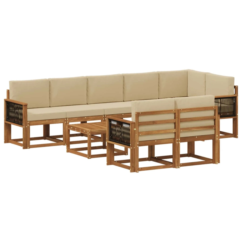 Set di divani da esterno 9 pz Naturale e Beige Poliestere 3385334