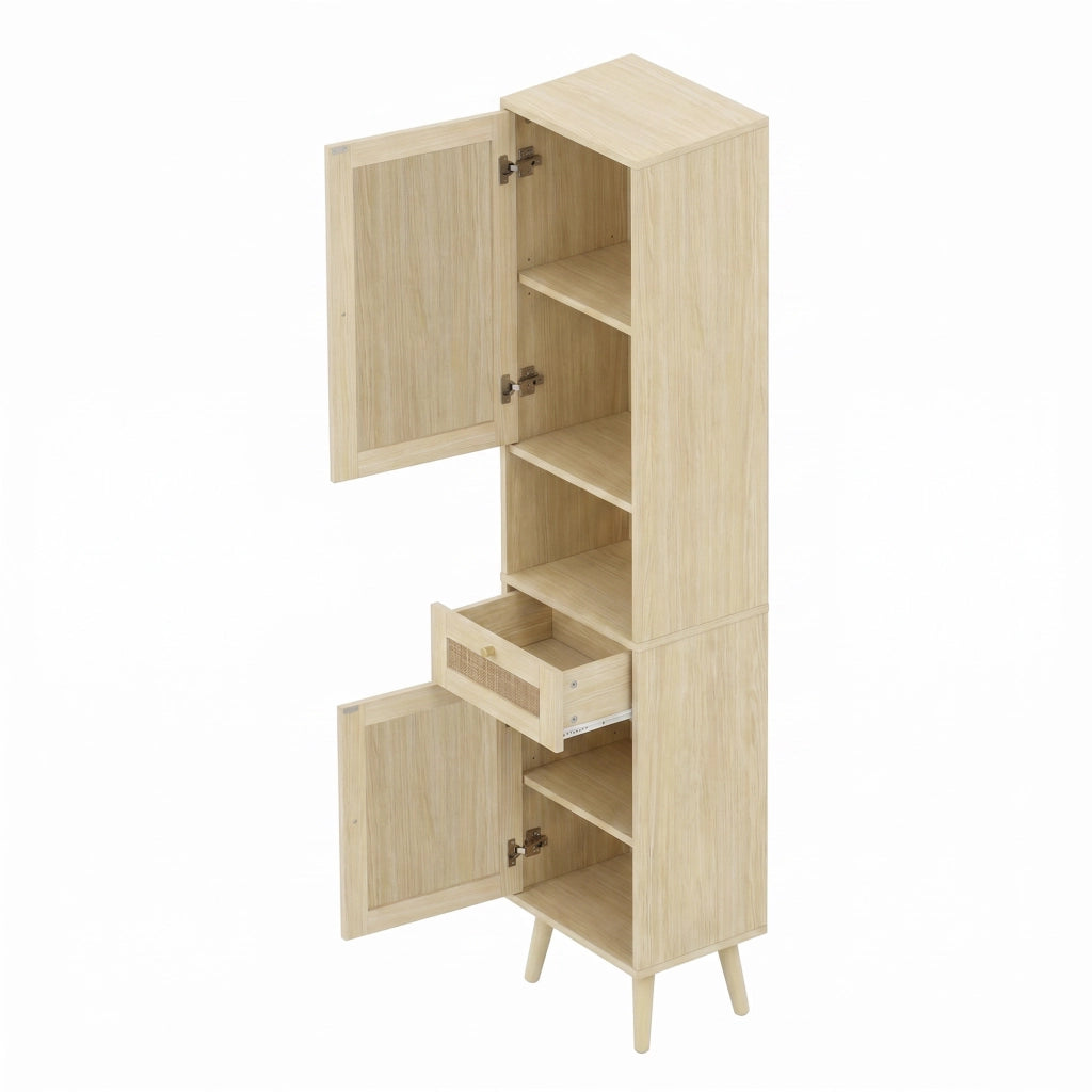 Mobile da bagno alto con 2 ante reversibili e 1 cassetto - per bagno - in MDF - 40x30x166 cm - naturale