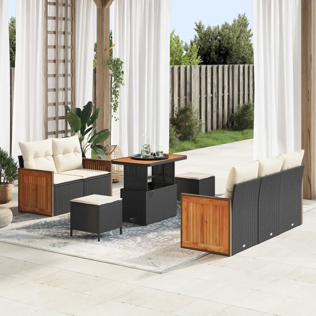 Set Divano da Giardino 10 pcs Nero e Crema polyrattan
