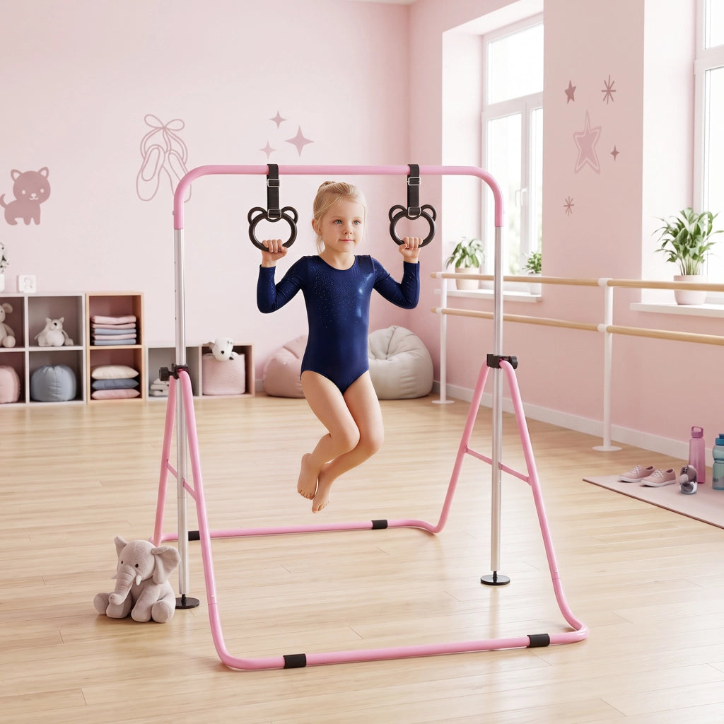 Barre orizzontale regolabile con anelli ginnici ¨C Minimal ¨C rosa