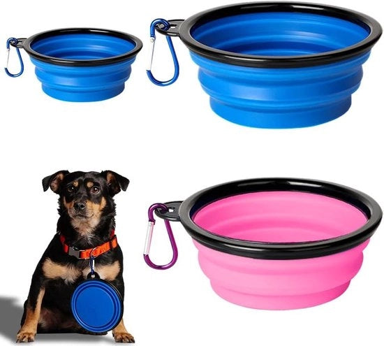 Portatile per cani - 3 set di tavoli da viaggio pieghevoli - ciotola da viaggio trasportabile per cani - biberon di silicone impermeabile - con anello di cintura - per cani e gatti - acqua e cibo - 1000 ml + 350 ml.