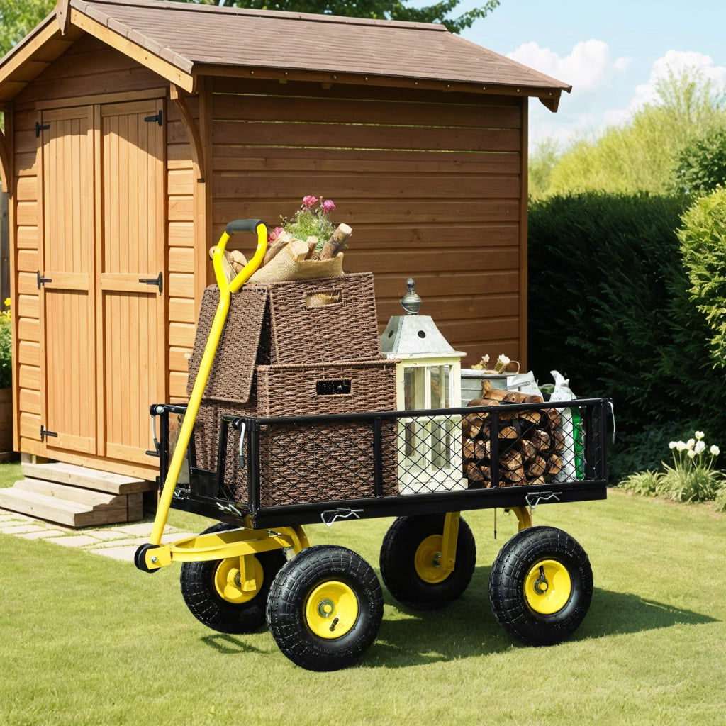 Carrello da giardino 4 ruote con lati amovibili ¨C zephmum ¨C nero e giallo 104x54x51 cm