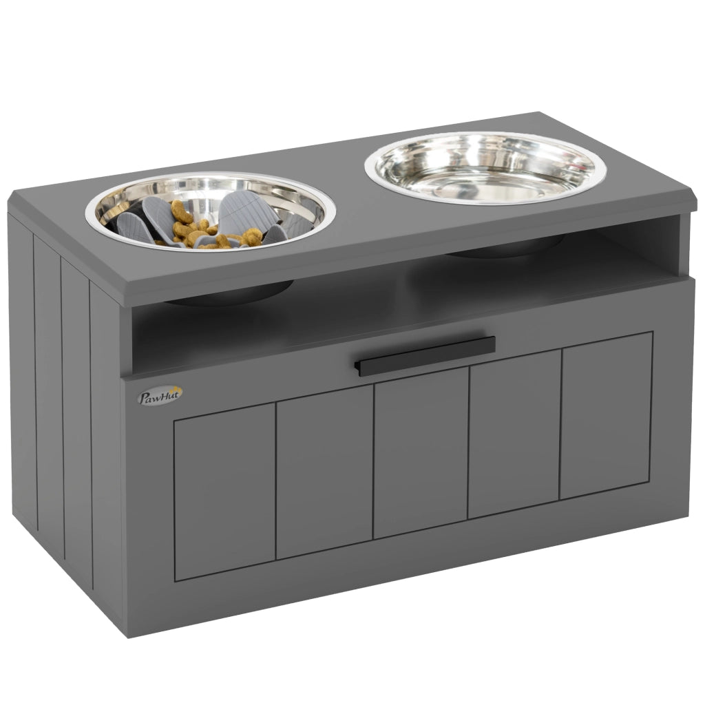 Stazione di alimentazione per cani ¨C zephmum ¨C Grigio, MDF, Acciaio Inox