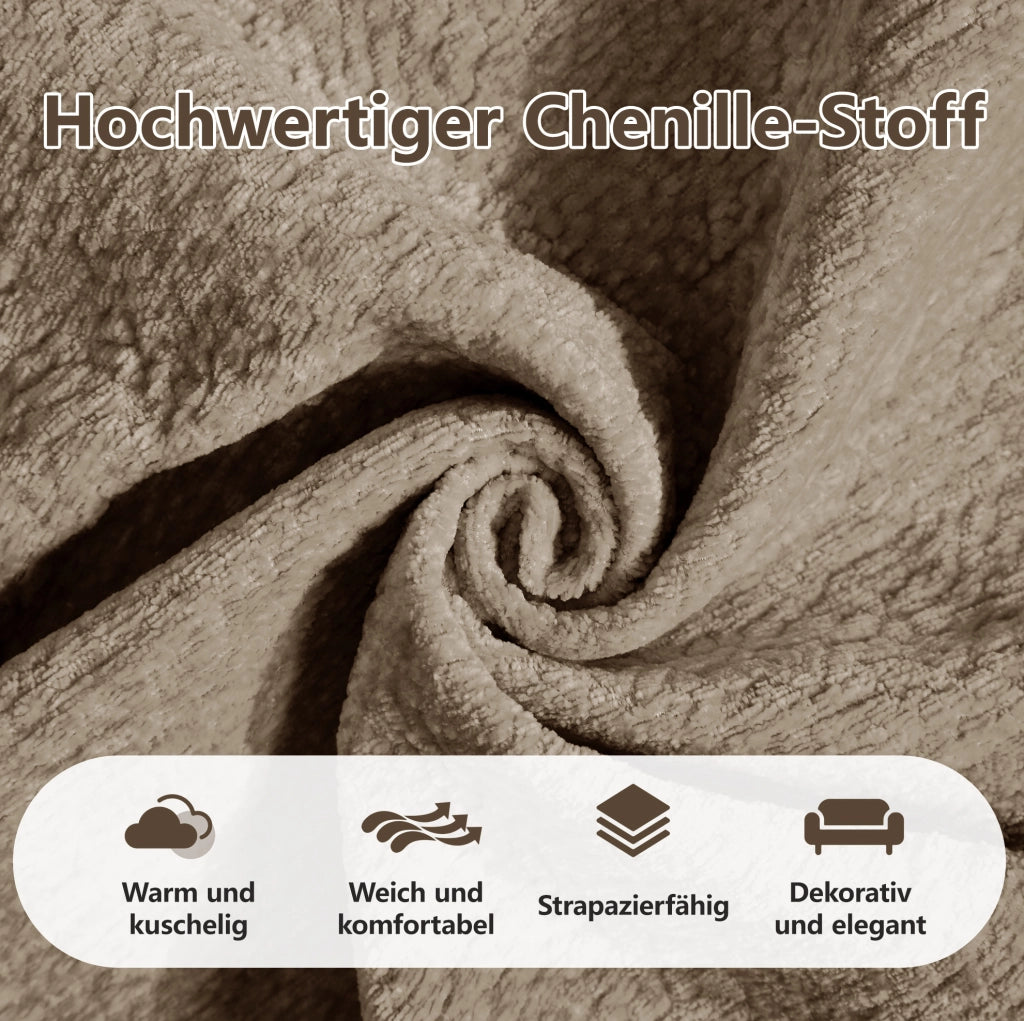 Divano modulare 2 posti 190x86x90 cm in chenille marrone con cuscini trapuntati