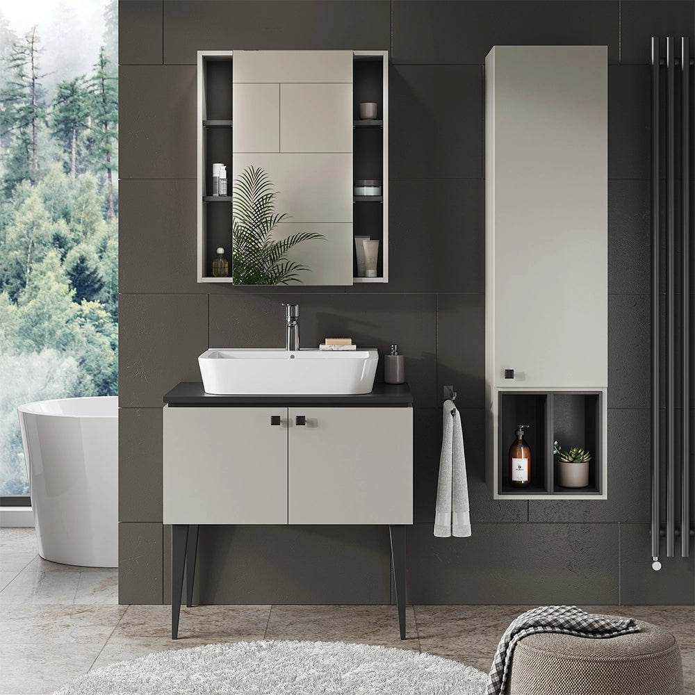 Vicco Armadio per il bagno Grigio 37.5 x 150 cm con anta e vani a giorno