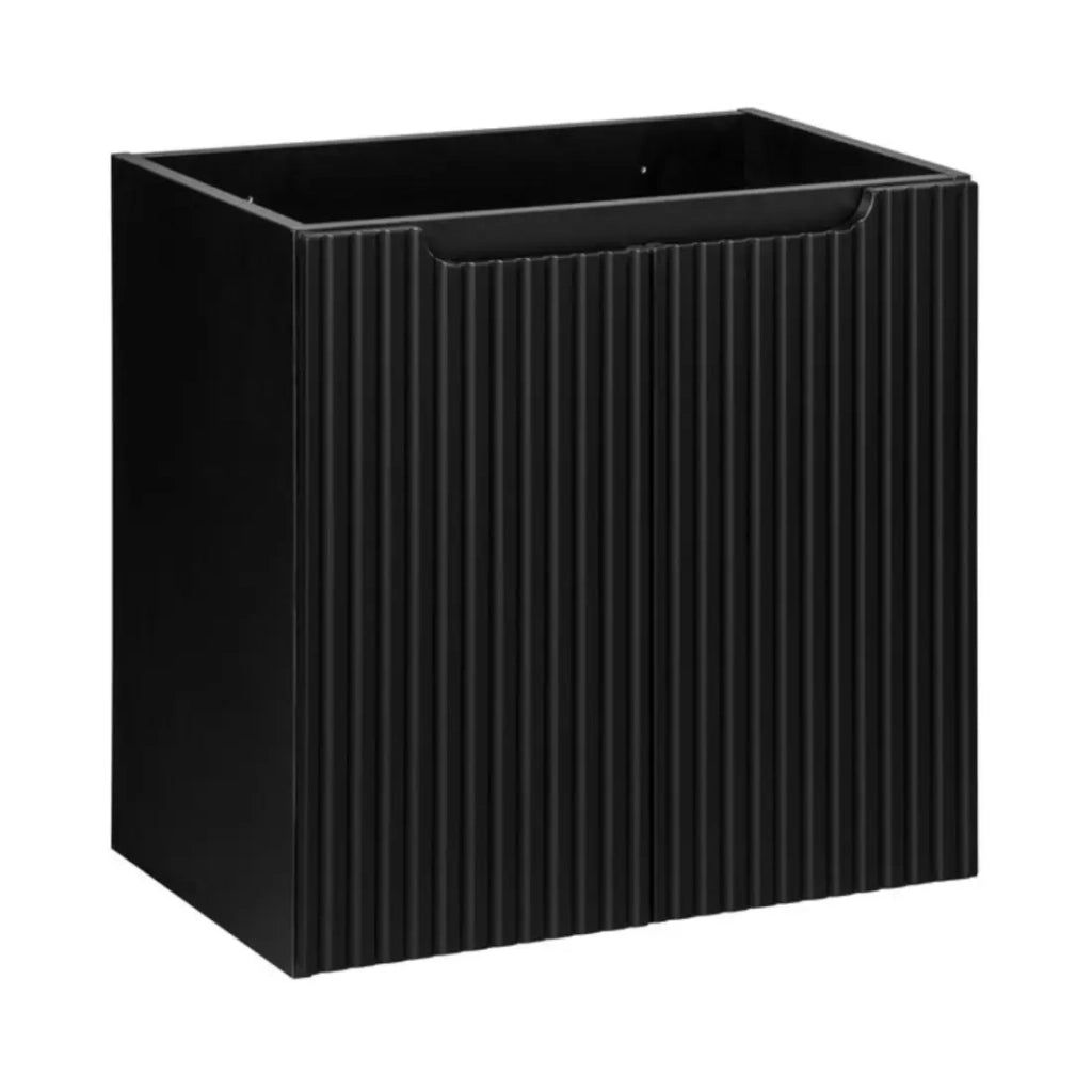 Set bagno sospeso VANO 60cm: mobile sottolavabo con ante a righe verticali + top per lavabo nero opaco