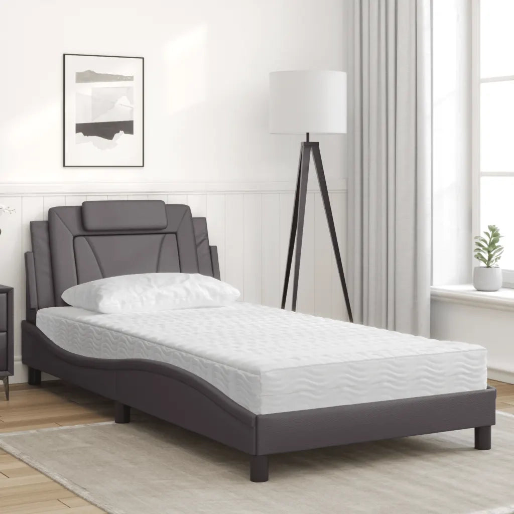 Letto singolo | Letto per adulti | Letto Viana con Materasso Grigio 100x200 cm in Similpelle