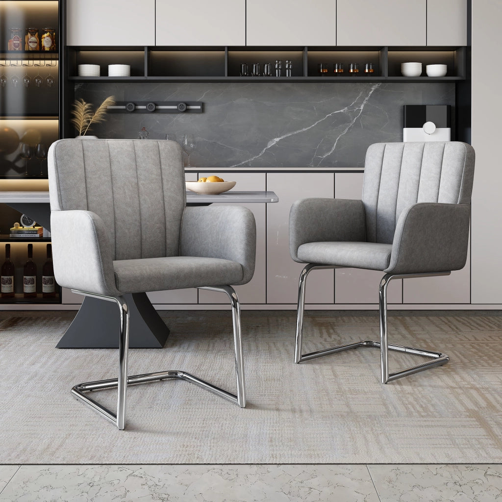 Set 2 Sedie da Pranzo Imbottite ¨C MINIMAL ¨C Struttura Metallo, Similpelle Grigio