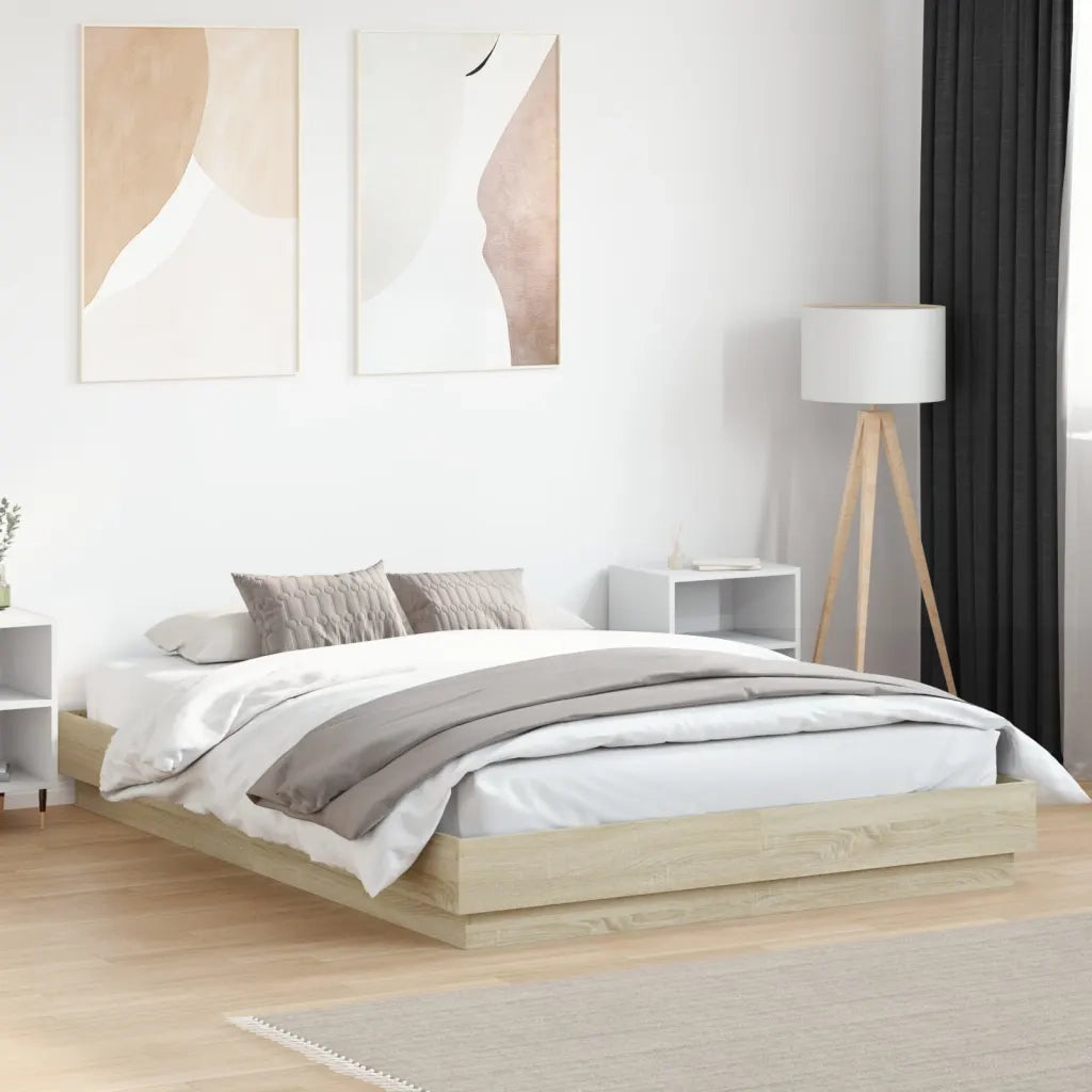 Giroletto con Luci LED-Struttura Letto Rovere Sonoma 120x200 cm