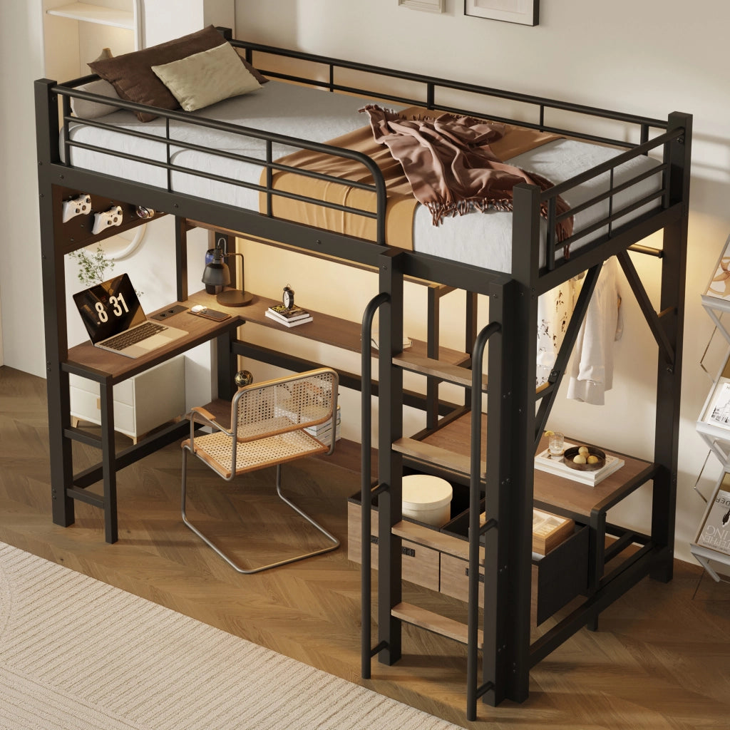 letto a castello metallo mdf nero 90 x 200 cm