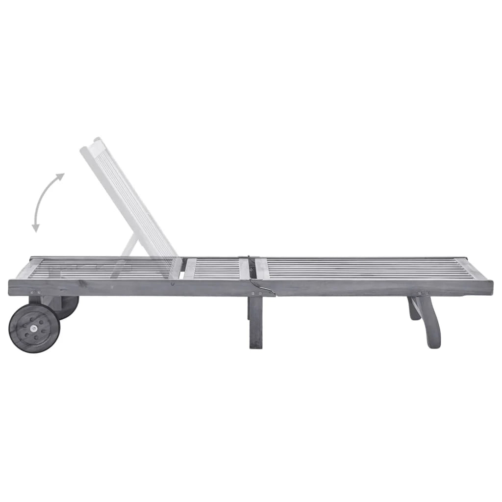 Lettino prendisole sedia a sdraio lettino prendisole letto da giardino mobili da esterno per patio con cuscino grigio legno massello di acacia 02_0012485