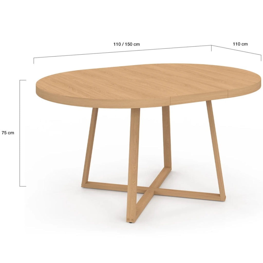 IDMarket - SELMA tavolo da pranzo rotondo allungabile 4-8 persone effetto legno faggio 110-150 cm