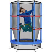 Tappeto Elastico per Bambini 3-6 Anni con Rete di Protezione, 6 Colonne e 3 Ingressi, ?140x190 cm, Blu e Nero