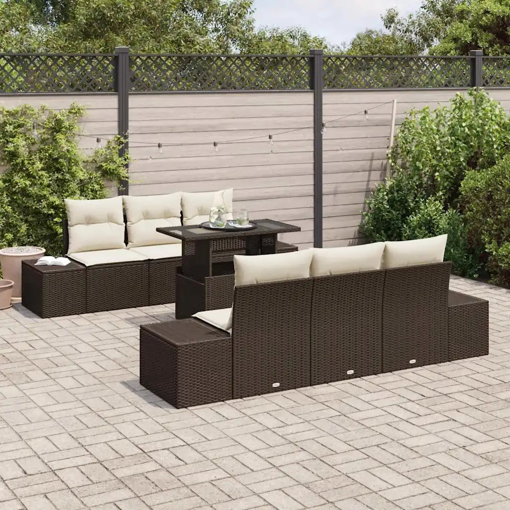 Set di divani con cuscino 7 pcs Marrone e Crema polyrattan 3349104