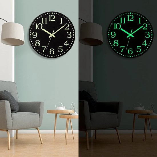 Orologio luminoso da parete, 30 cm, silenzioso quarzo, moderno, grande, orologio da parete funzionante a batterie, facile da leggere per camera, casa, cucina, camera da letto, ufficio, scuola