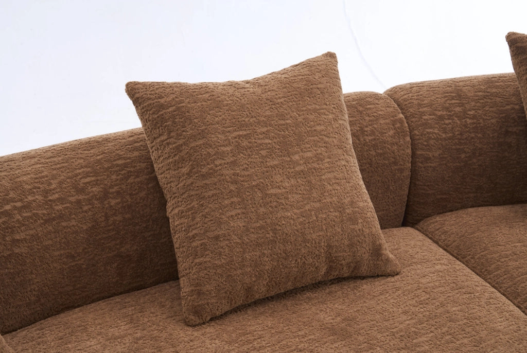Divano curvo modulare 4 posti in chenille color caramello