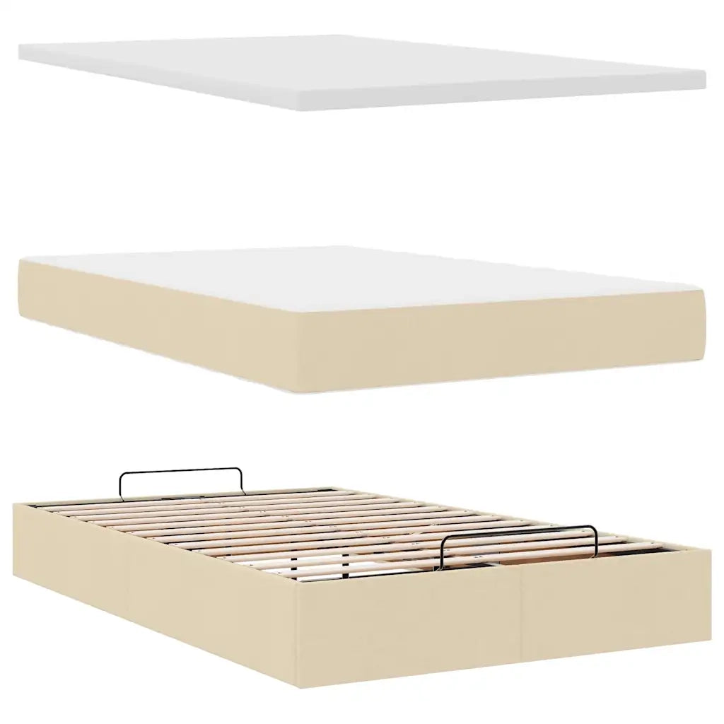 Struttura Letto Pouf con Materasso Crema 120x200 cm in Tessuto 3311104