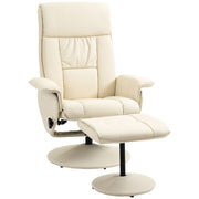 POLTRONA RELAX RECLINABILE CON SEDUTA GIREVOLE E POUF POGGIAPIEDI 80X69X110CM CREMA