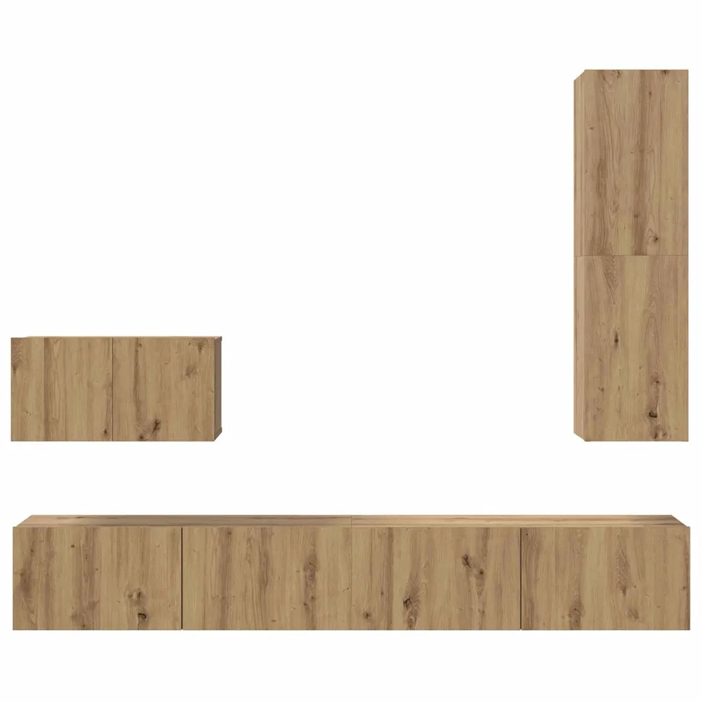 Mobile TV da Parete 4 pz-Credenza per TV sospesa Rovere artigianale Legno multistrato 821973