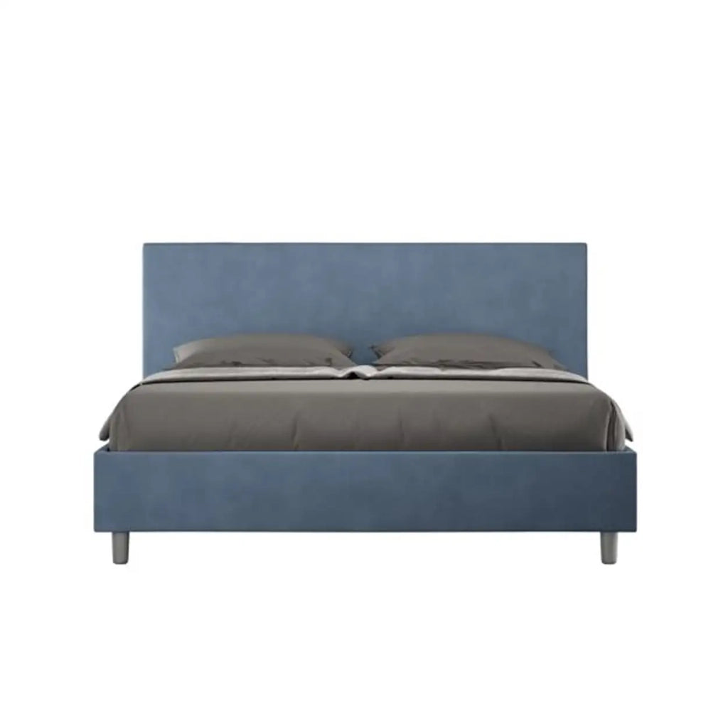 Letto matrimoniale senza rete imbottito 160x210 microfibra blu Adele