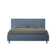 Letto matrimoniale senza rete imbottito 160x210 microfibra blu Adele