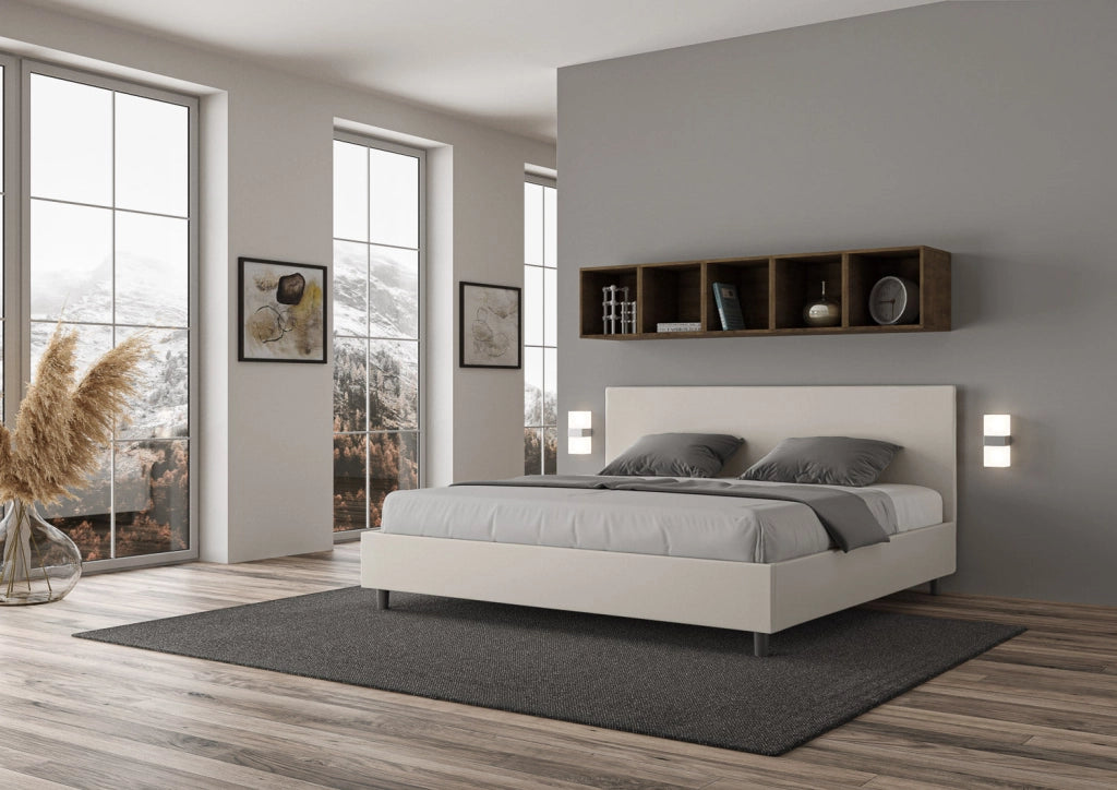 Letto Matrimoniale Large 180x210 cm con Rete e Contenitore Adele Bianco
