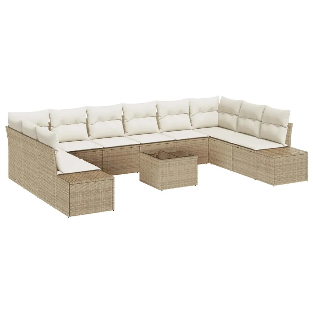 Set Divano da Giardino 10 pcs Beige e Crema Polyrattan