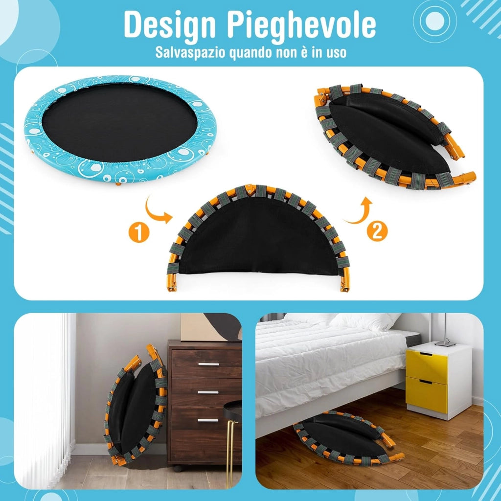 Trampolino Elastico per Bambini, Tappeto Elastico Pieghevole per Bambini con Copertura, Cuscinetti Antiscivolo e Maniglia, Ideale per Interno ed Esterno, Carico Massimo 150 kg