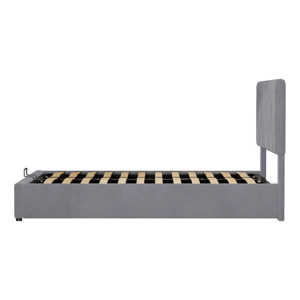 DESMIU Letto matrimoniale 140 × 200 cm con contenitore idraulico, 2 posti, senza materasso, in velluto, grigio