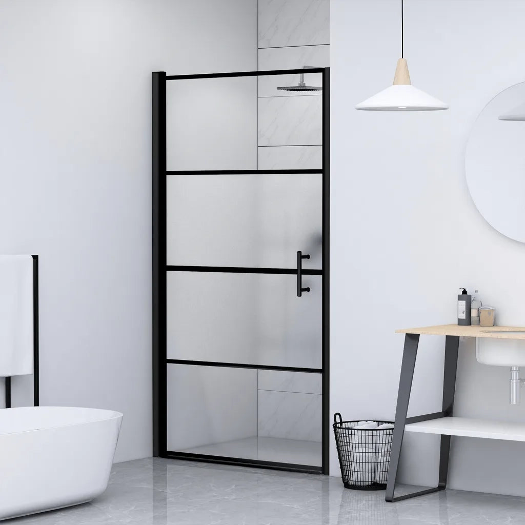 Parete Doccia 91x195 cm Vetro Temperato Semi Smerigliato Nero 151866