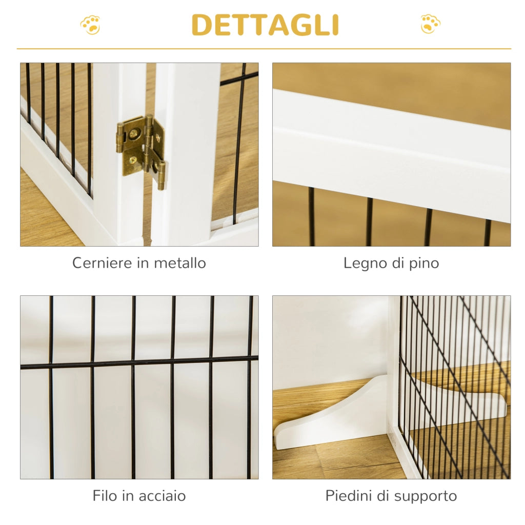Recinto per Cani Pieghevole a 6 Pannelli ¨C Xylo ¨C Legno e Acciaio, 432x36x70 cm, Bianco