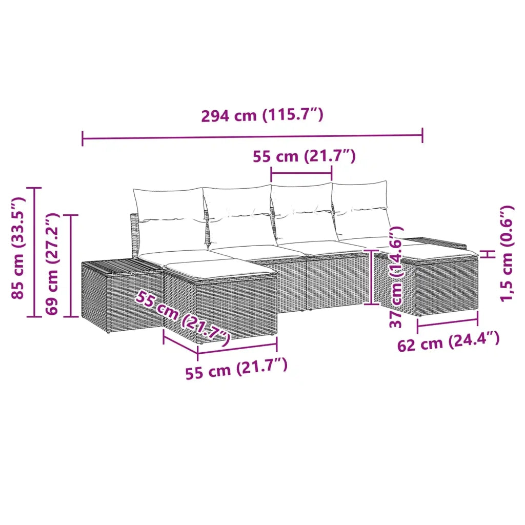 Set Divano da Giardino con cuscino 6 pcs Marrone polyrattan 3347174