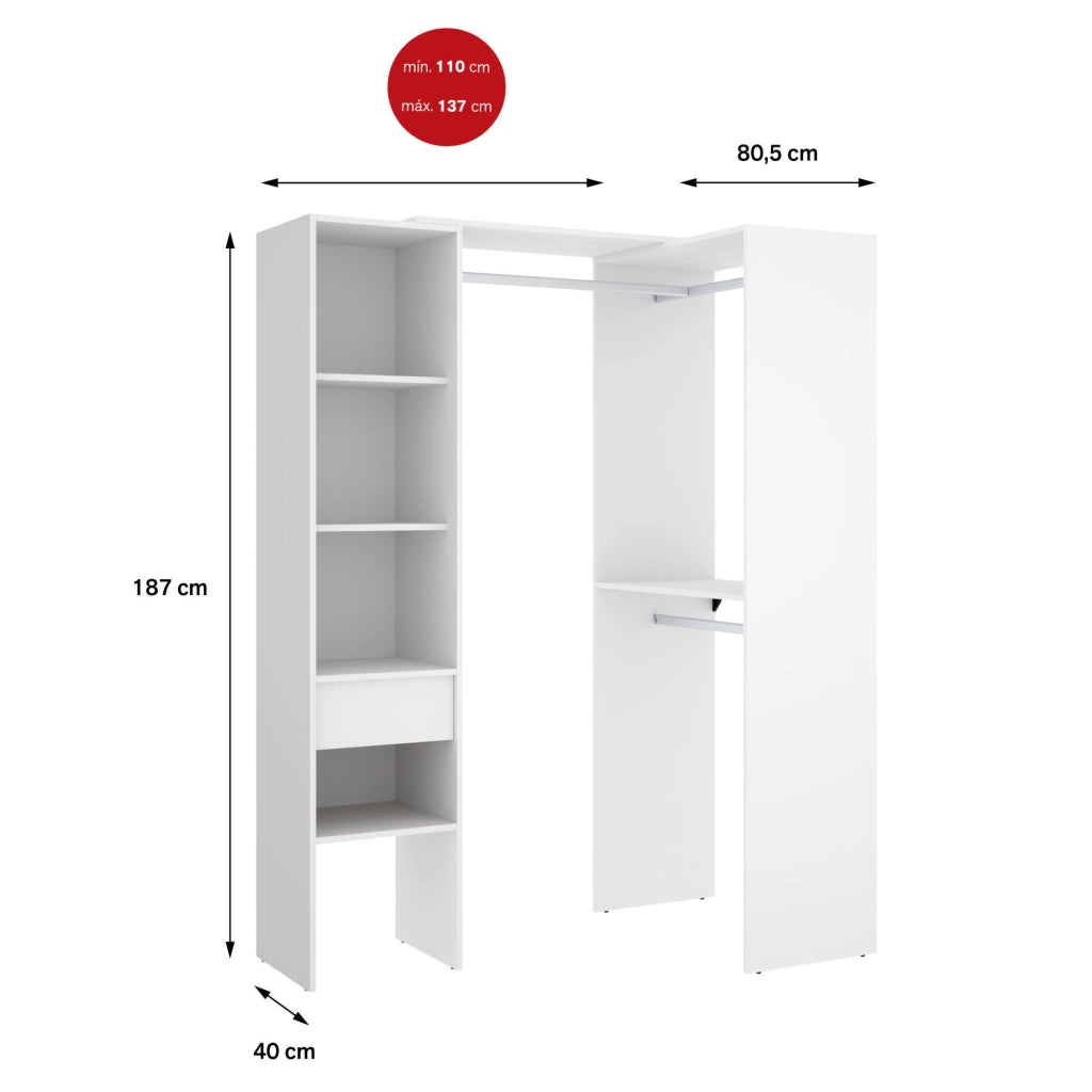 Guardaroba grande Ewiniar, Mobile camera da letto, Cabina armadio portabiti, Armadio appendiabiti, 98x42 h187 cm, Bianco
